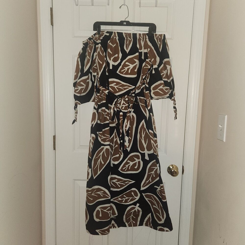 Who What Wear Women’s Long Sleeve Off Shoulder Brown Multicolored Floral MIDI 1X